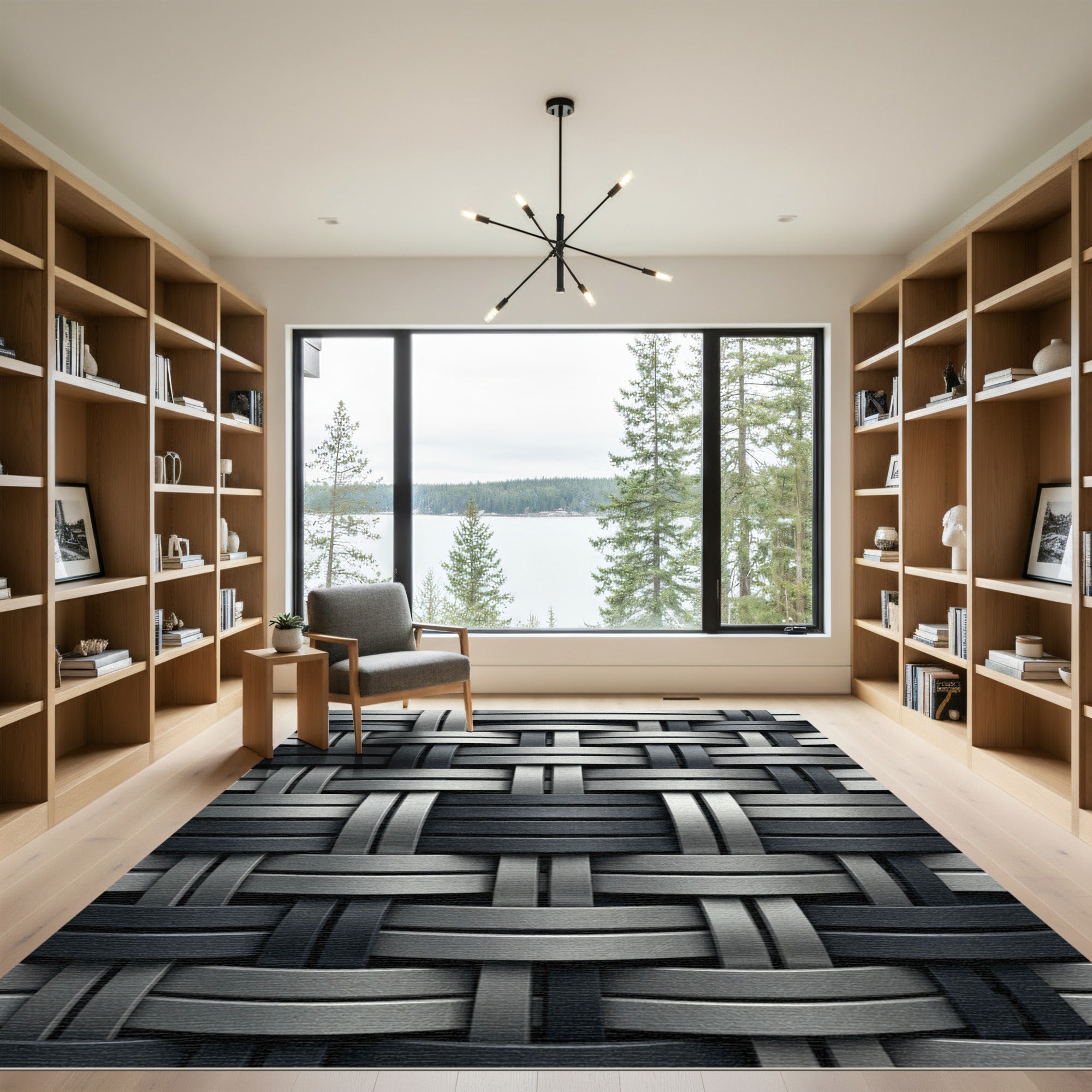 Modern Metallic Charcoal Interwoven Weave Rug