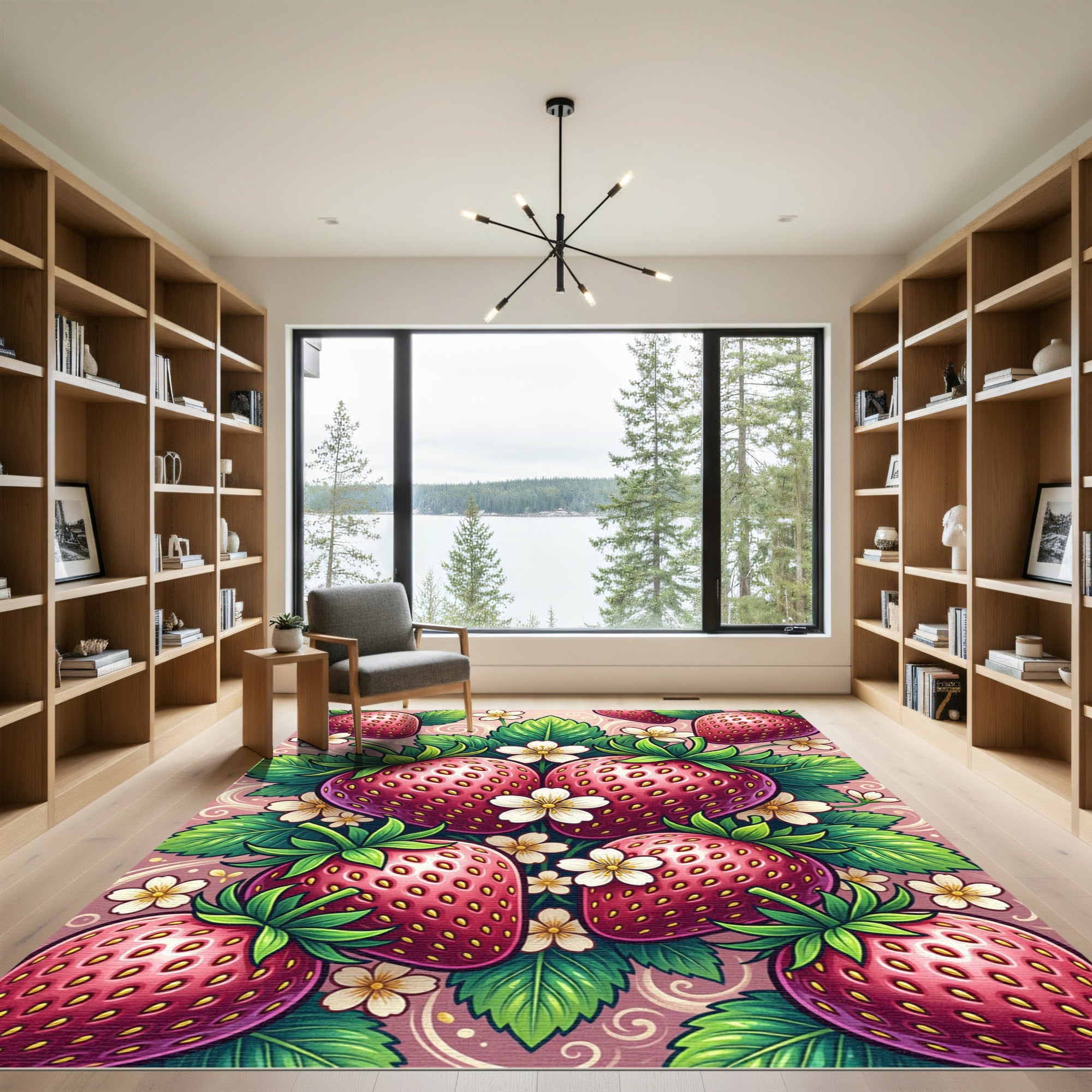 Vibrant Pink Strawberry Blossom Swirl Rug