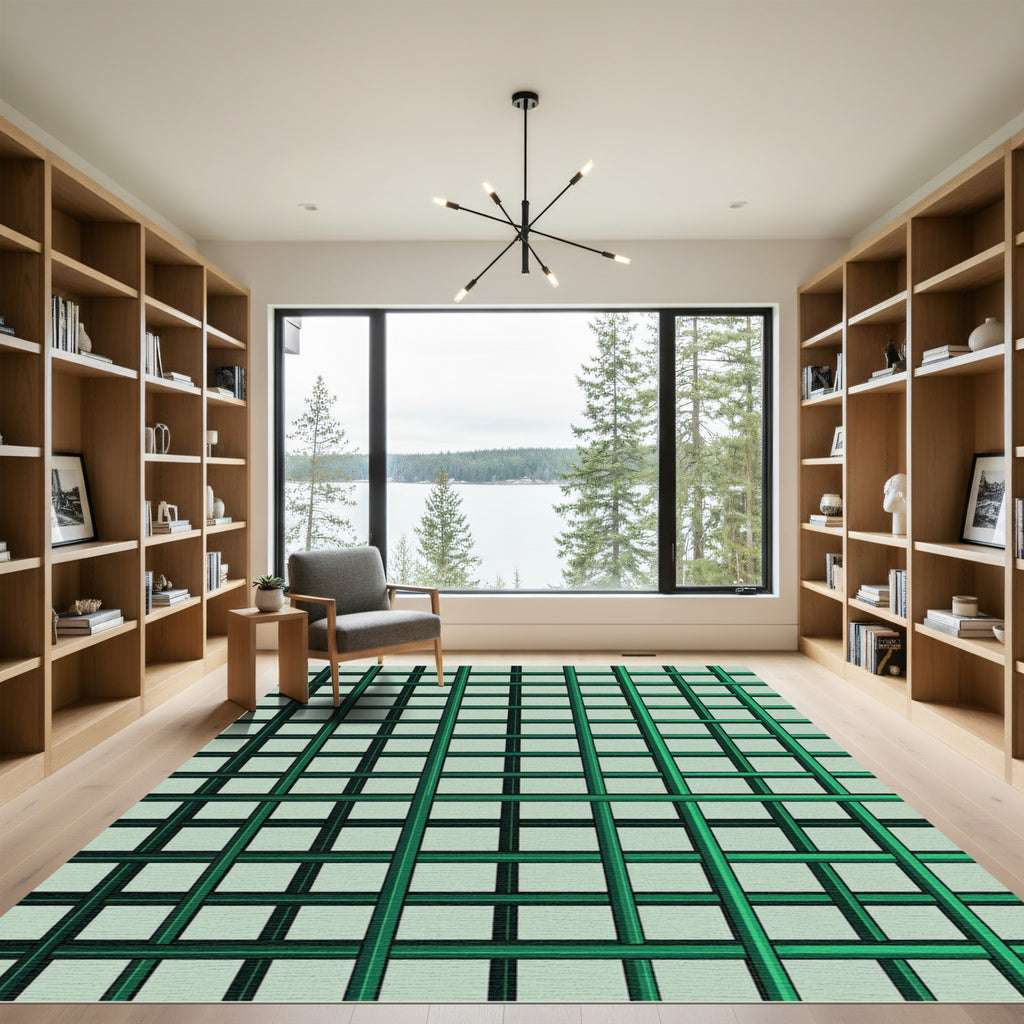 Emerald Green Intersecting Grid Rug