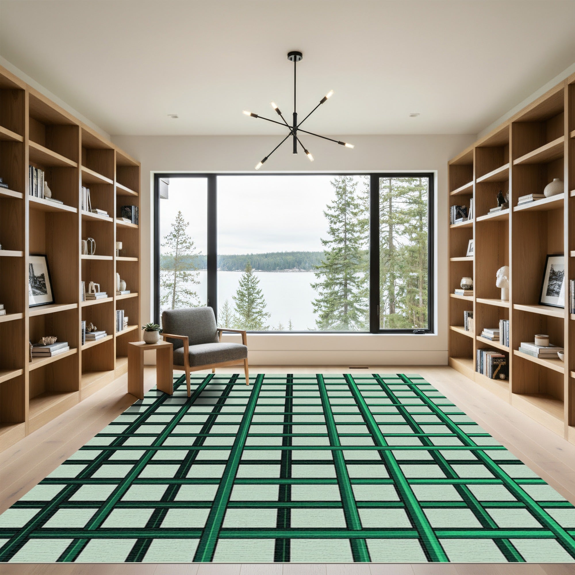 Emerald Green Intersecting Grid Rug