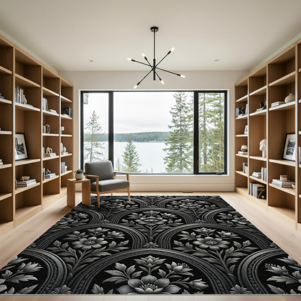 Gothic Black Floral Archway Rug