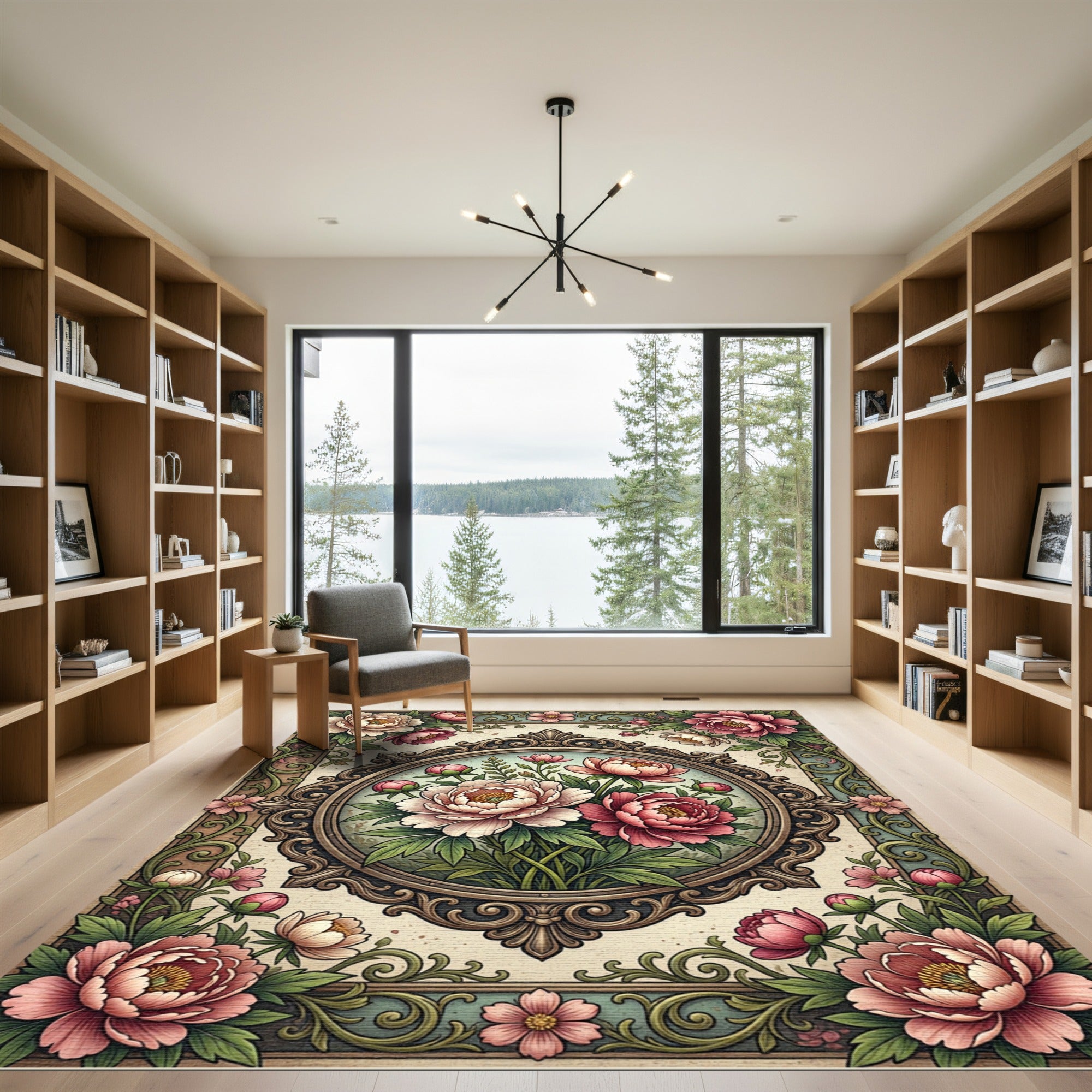 Vintage Pink Peony Medallion Floral Rug