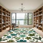 Teal Green Floral Botanical Composition Rug