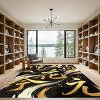 Golden Calligraphy Abstract Brush Stroke Rug