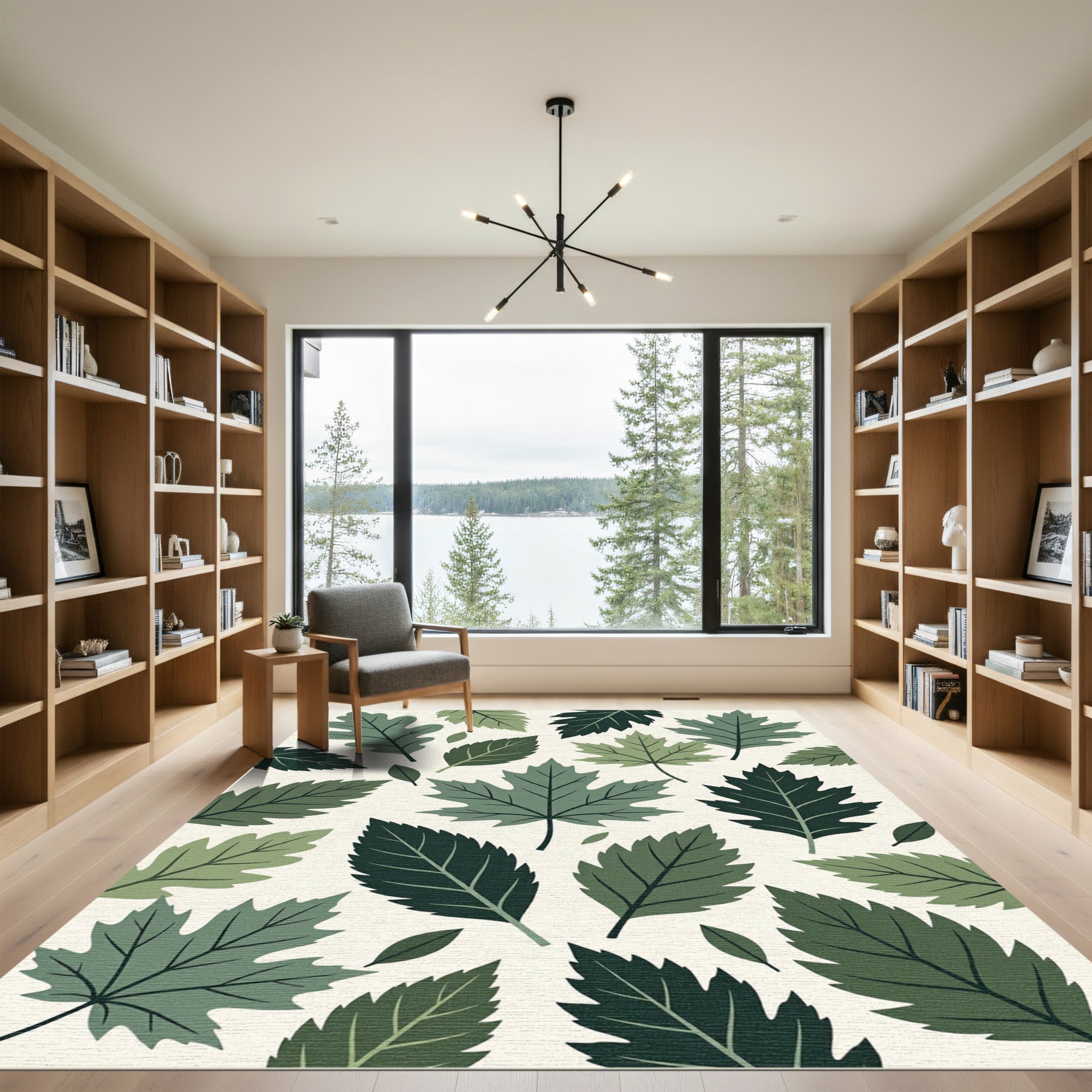 Assorted Green Autumn Leaf Collage Rug