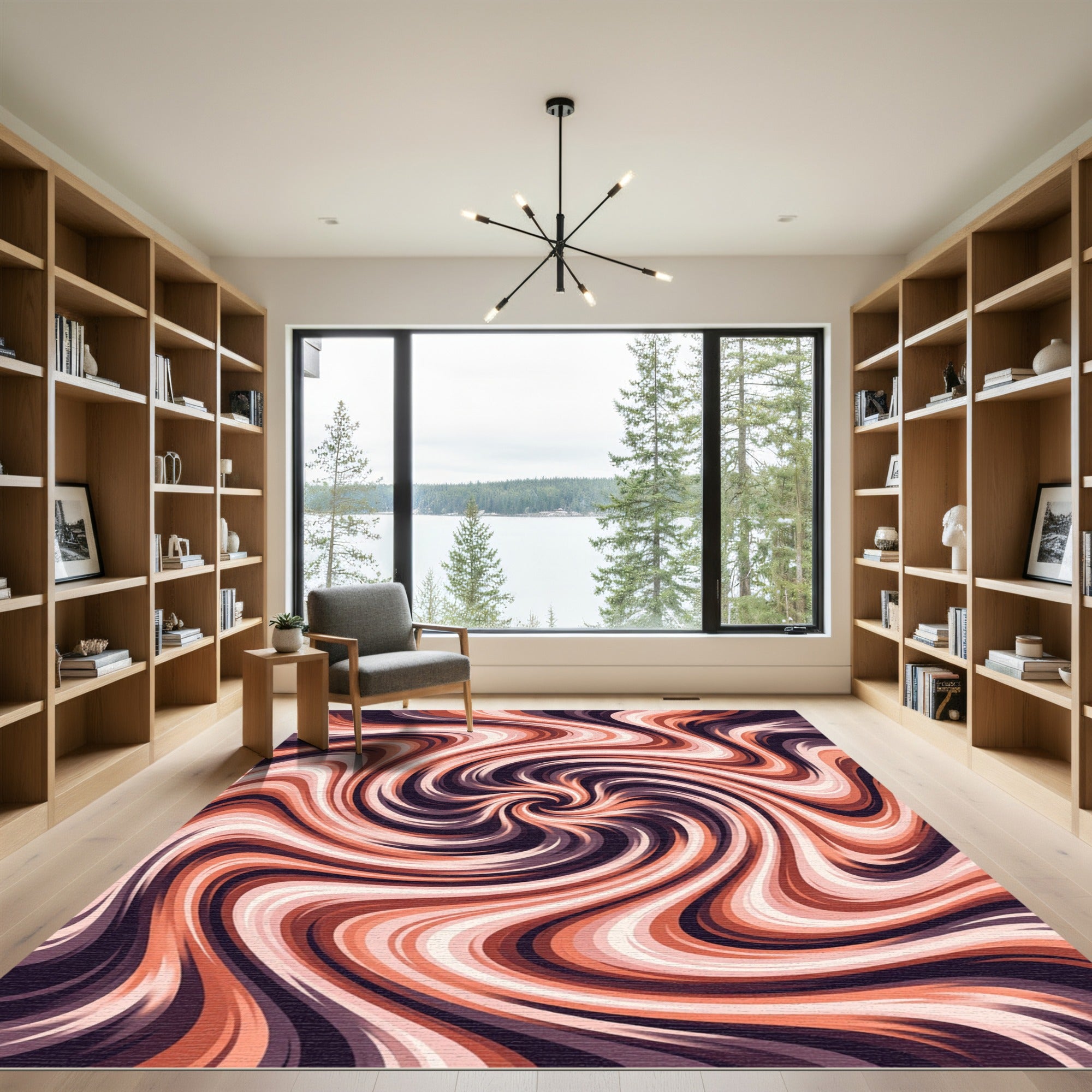 Coral And Plum Swirl Abstract Rug
