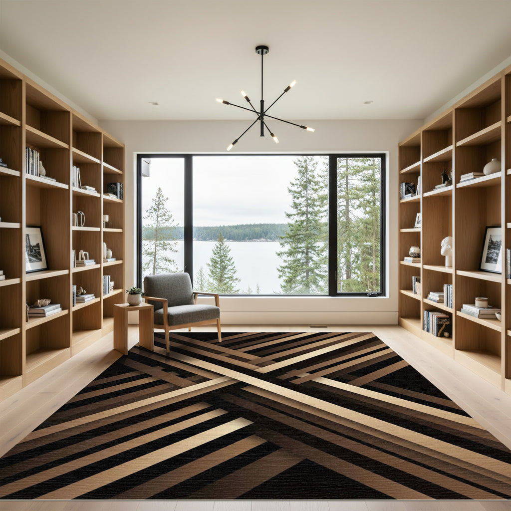 Modern Bronze Intersecting Linear Abstract Rug