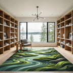 Serene Verdant Mountain River Landscape Rug