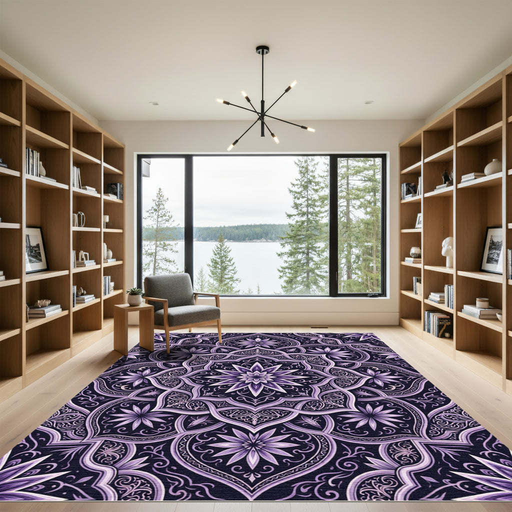 Deep Purple Floral Mandala Composition Rug