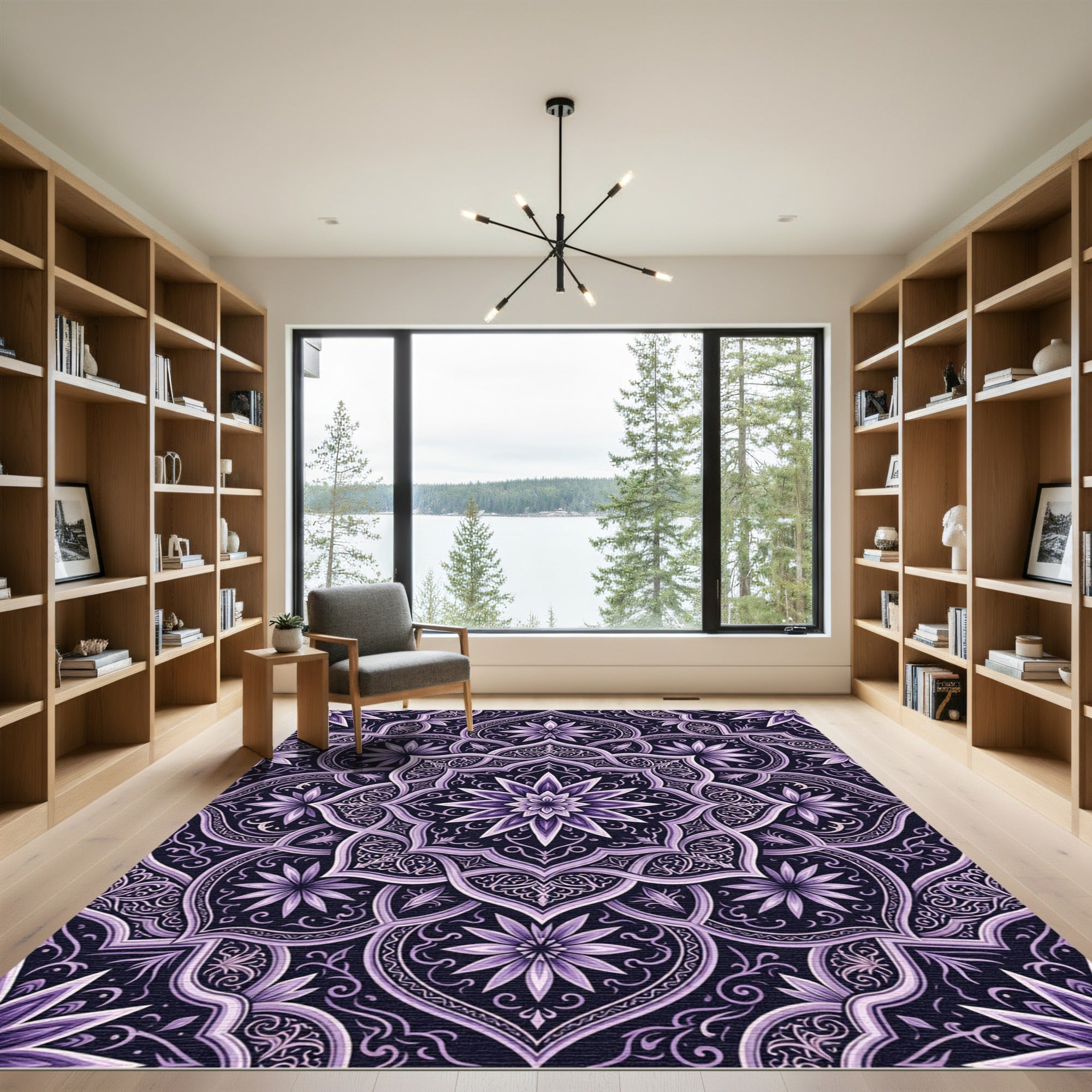 Deep Purple Floral Mandala Composition Rug