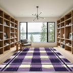 Purple Cream Brushed Plaid Check Rug