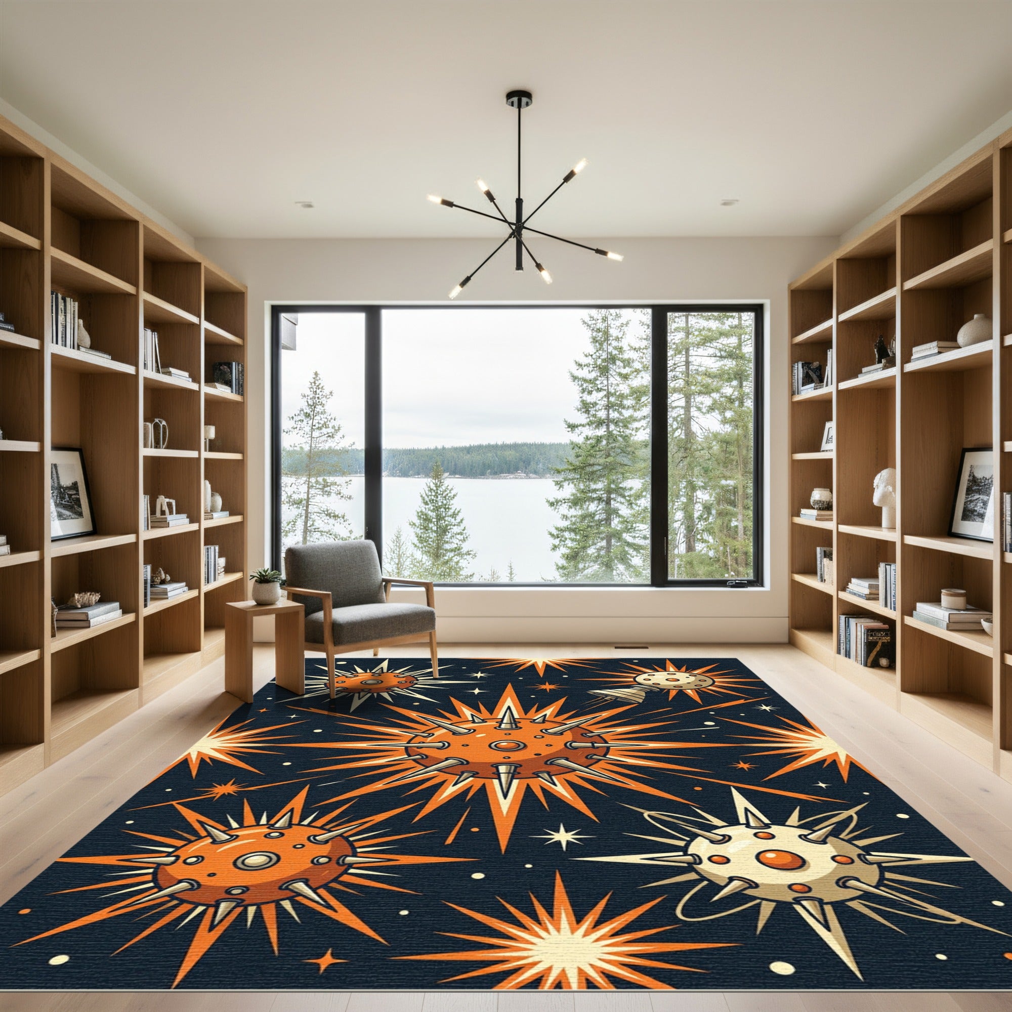 Celestial Orange Spiky Starburst Sphere Rug