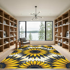 Vibrant Golden Sunflower Floral Medallion Rug