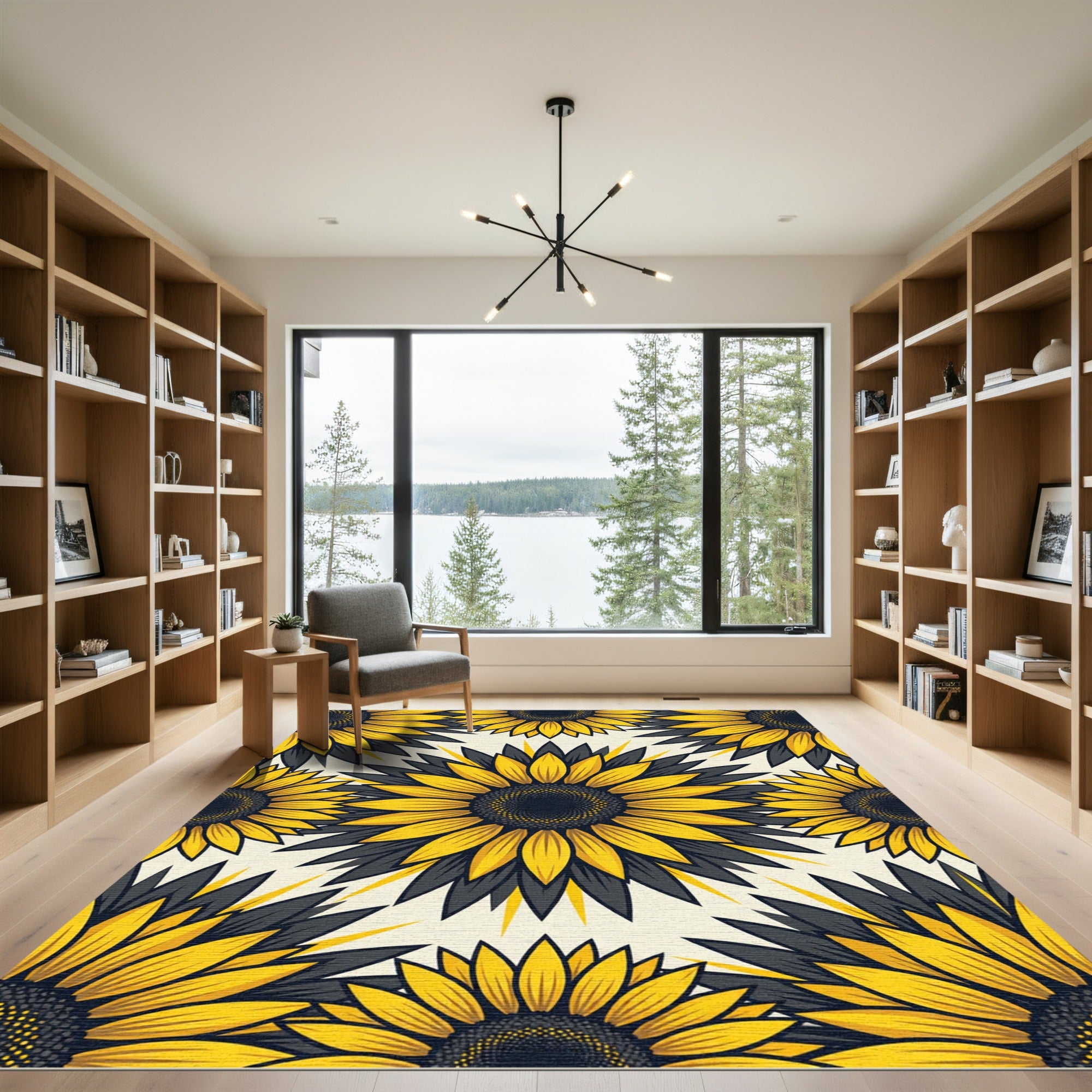 Vibrant Golden Sunflower Floral Medallion Rug