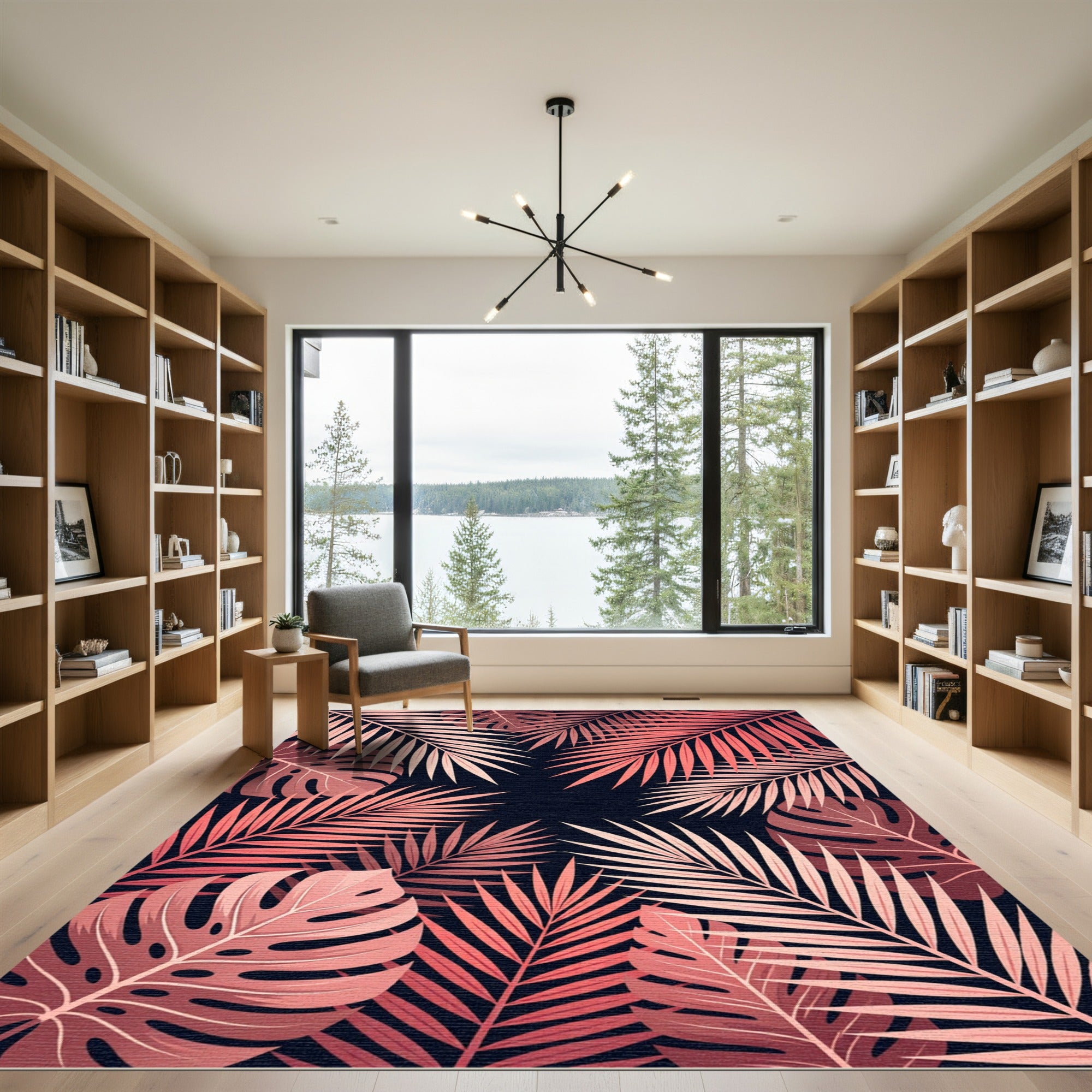 Coral Tropical Leaf Arrangement Rug