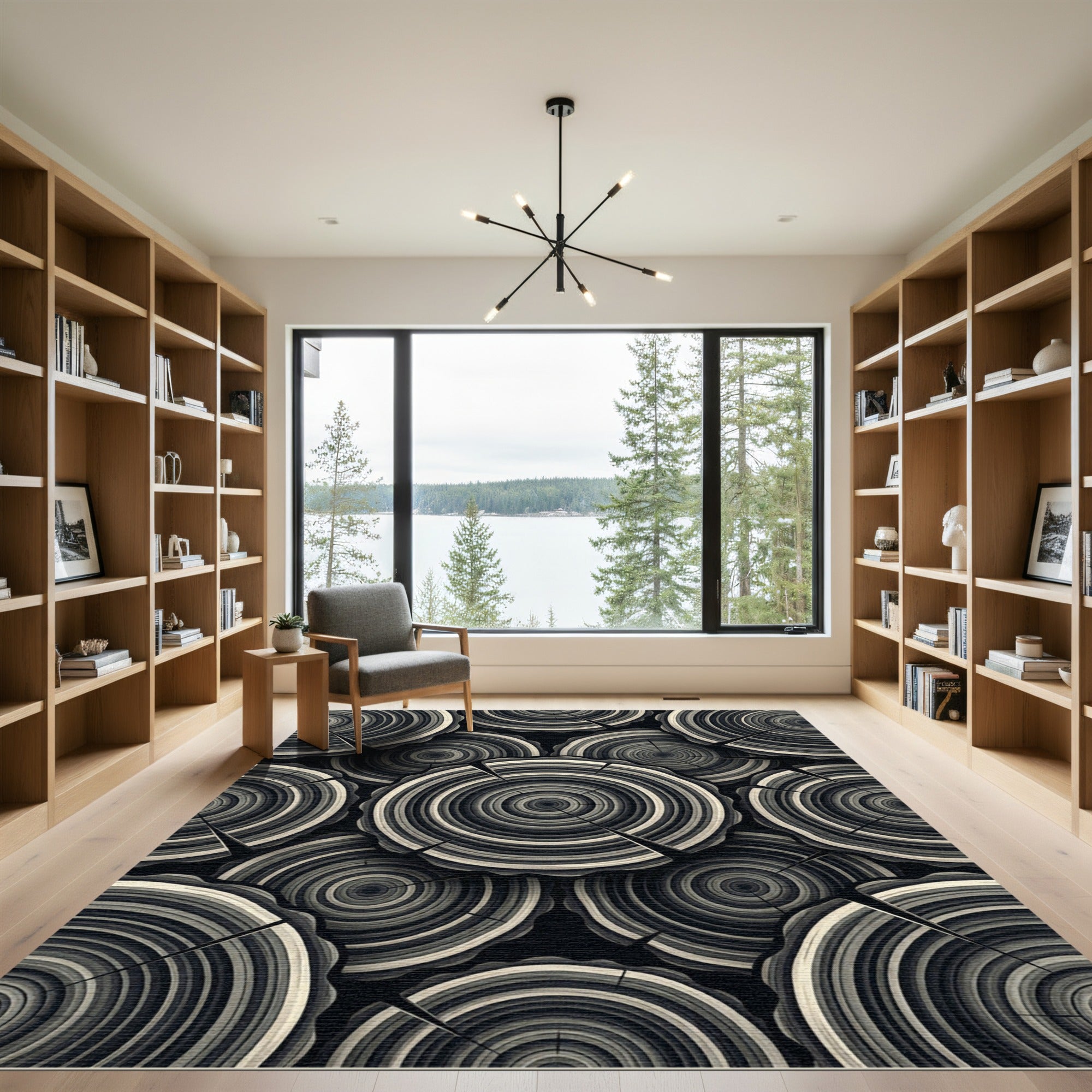 Monochromatic Wood Grain Rings Pattern Rug