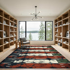 Distressed Crimson Black Weathered Grate Striped Rug