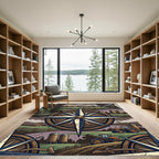 Rustic Farmhouse Compass Landscape Art Rug