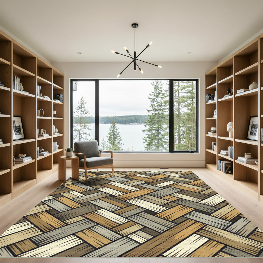 Neutral Earthy Tone Woven Basket Weave Rug