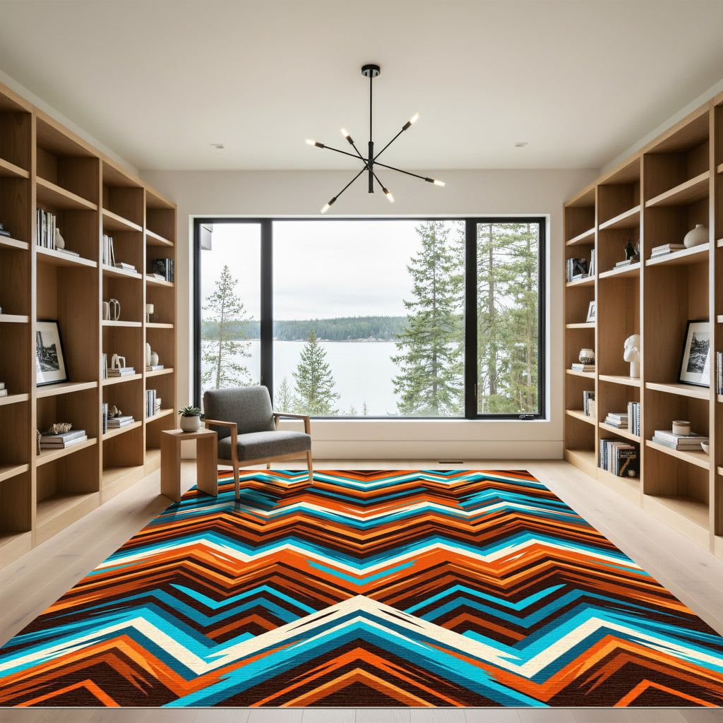 Vibrant Chevron Zigzag Turquoise Burnt Orange Rug