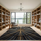 Dramatic Black Gold Art Deco Sunburst Rug