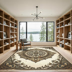Vintage Sepia Floral Medallion Scroll Rug