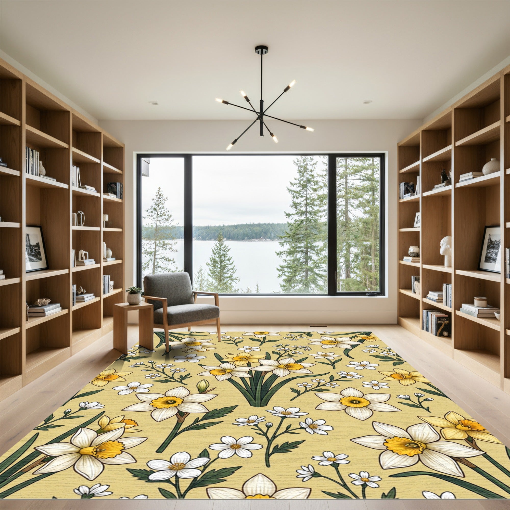 Golden Daffodil Floral Art Nouveau Rug