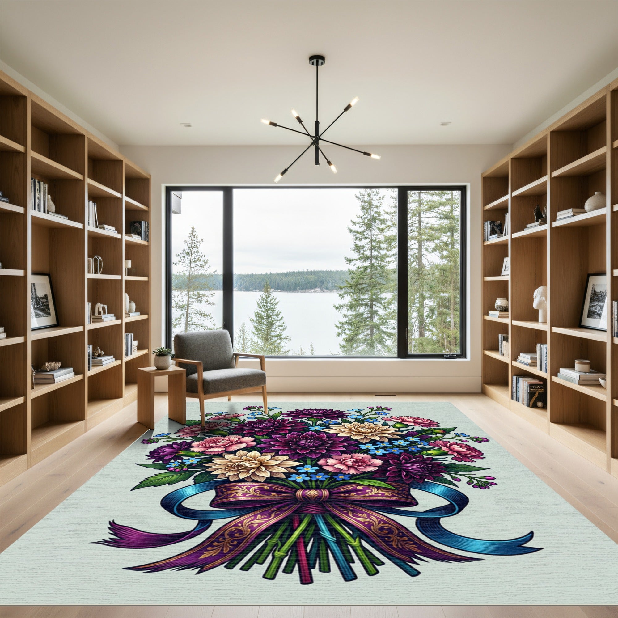 Dahlia and Carnation Botanical Bouquet Rug