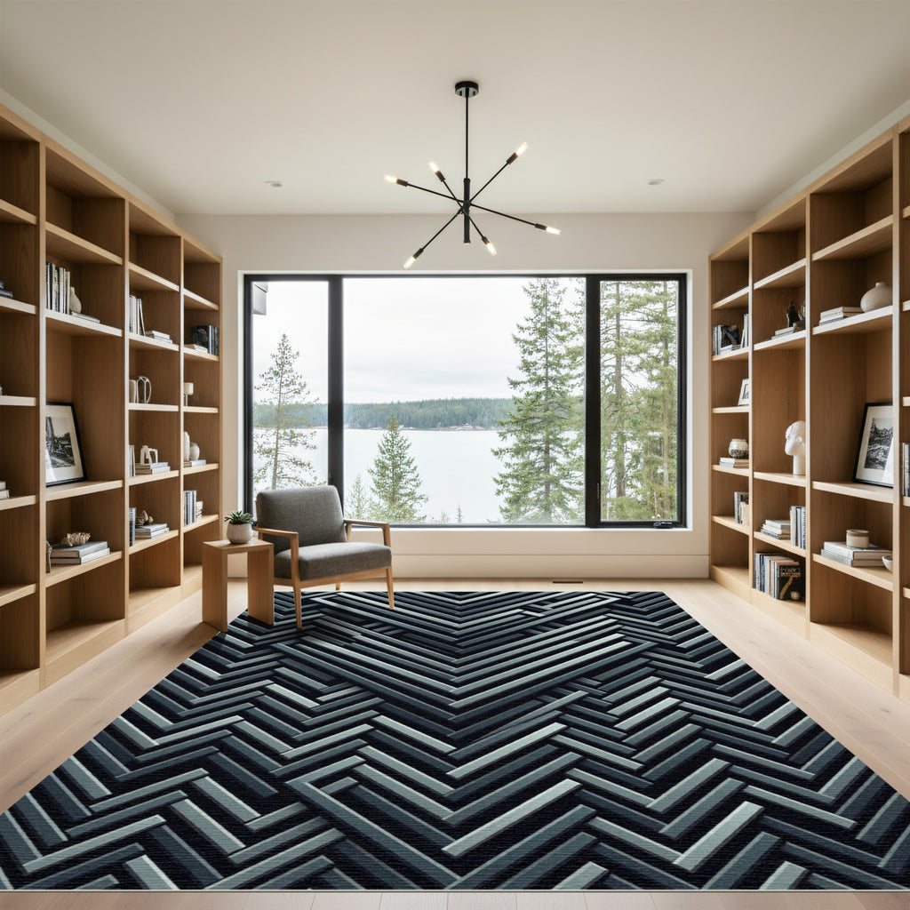 Sophisticated Gray Chevron Interlocking Geometric Rug