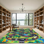 Playful Colorful Road Traffic City Map Rug