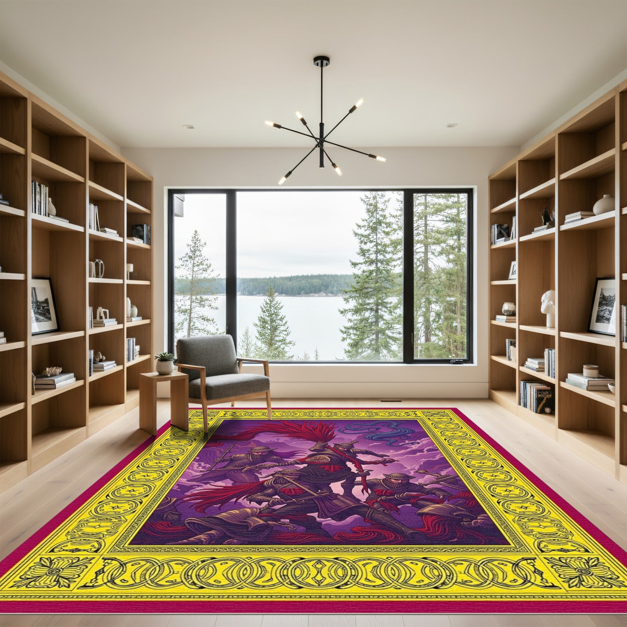 Crimson And Azure Warriors Border Rug