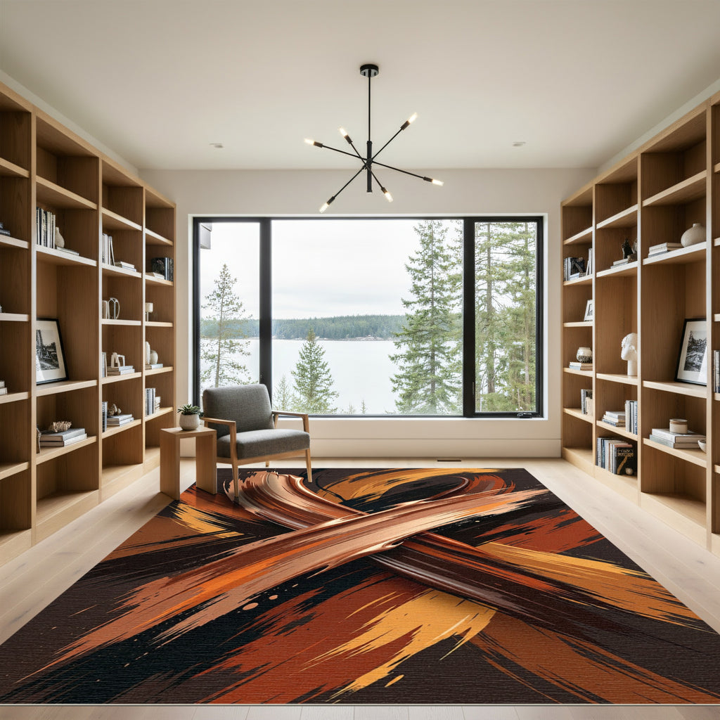 Earthy Bronze Abstract Cross Brushstroke Rug