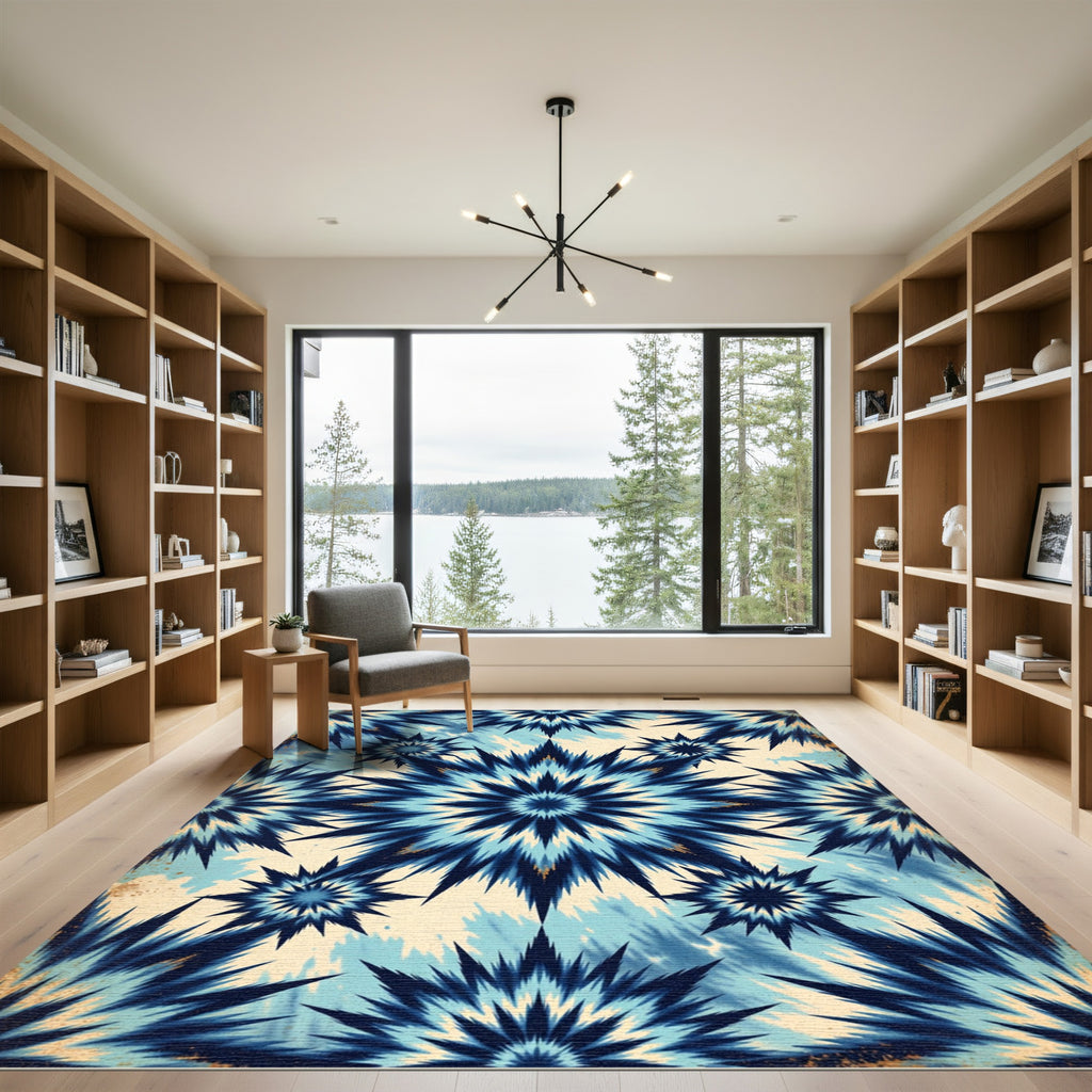Celestial Blue Starburst Abstract Medallion Rug