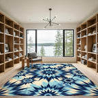Celestial Blue Starburst Abstract Medallion Rug