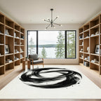 Ink Wash Black Swirl Circle Rug