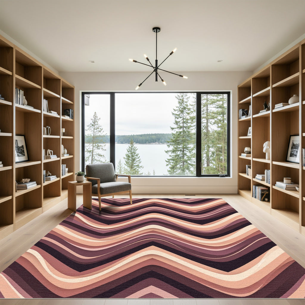 Deep Plum Layered Chevron Rug