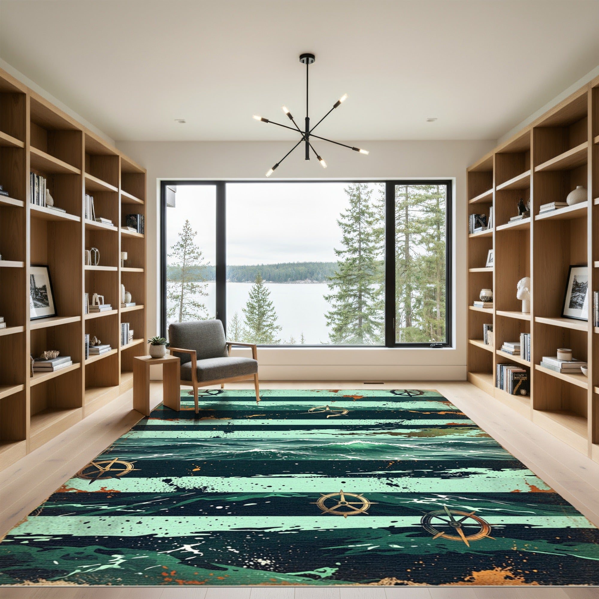 Nautical Deep Sea Stripe Compass Rug