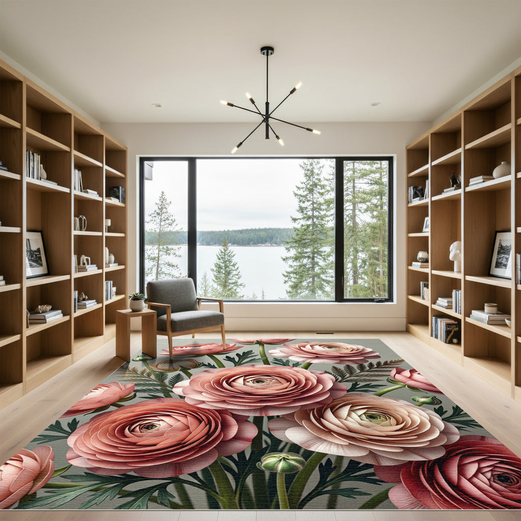Soft Blush Ranunculus Floral Bouquet Rug