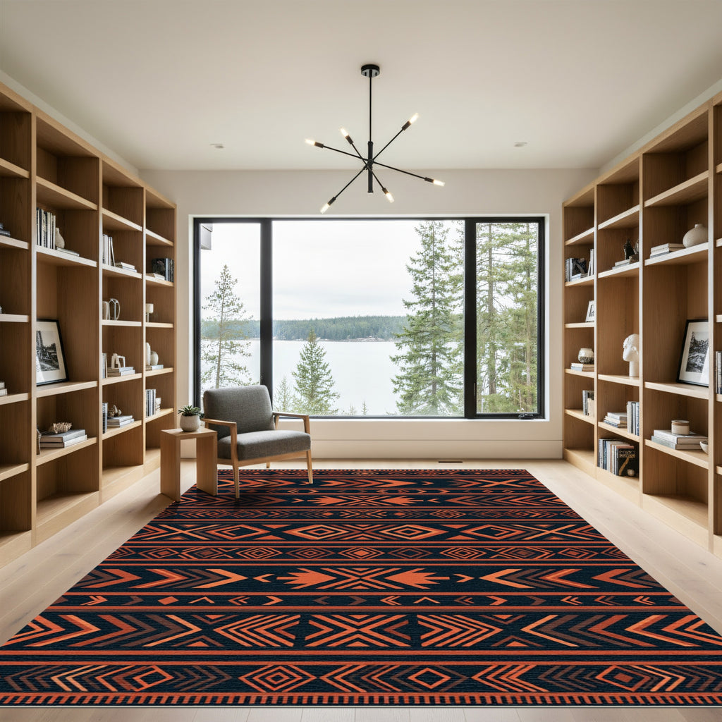 Bold Terracotta Geometric Aztec Inspired Rug