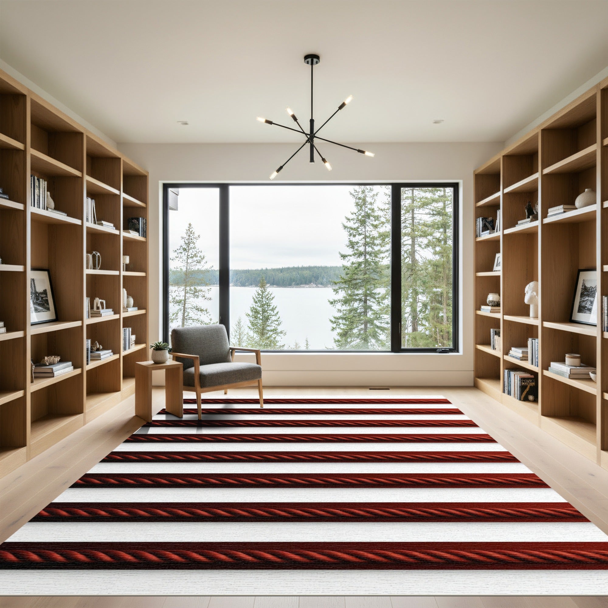 Crimson Twisted Rope Stripes Rug