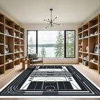 Modern Monochrome Basketball Court Graphic Rug