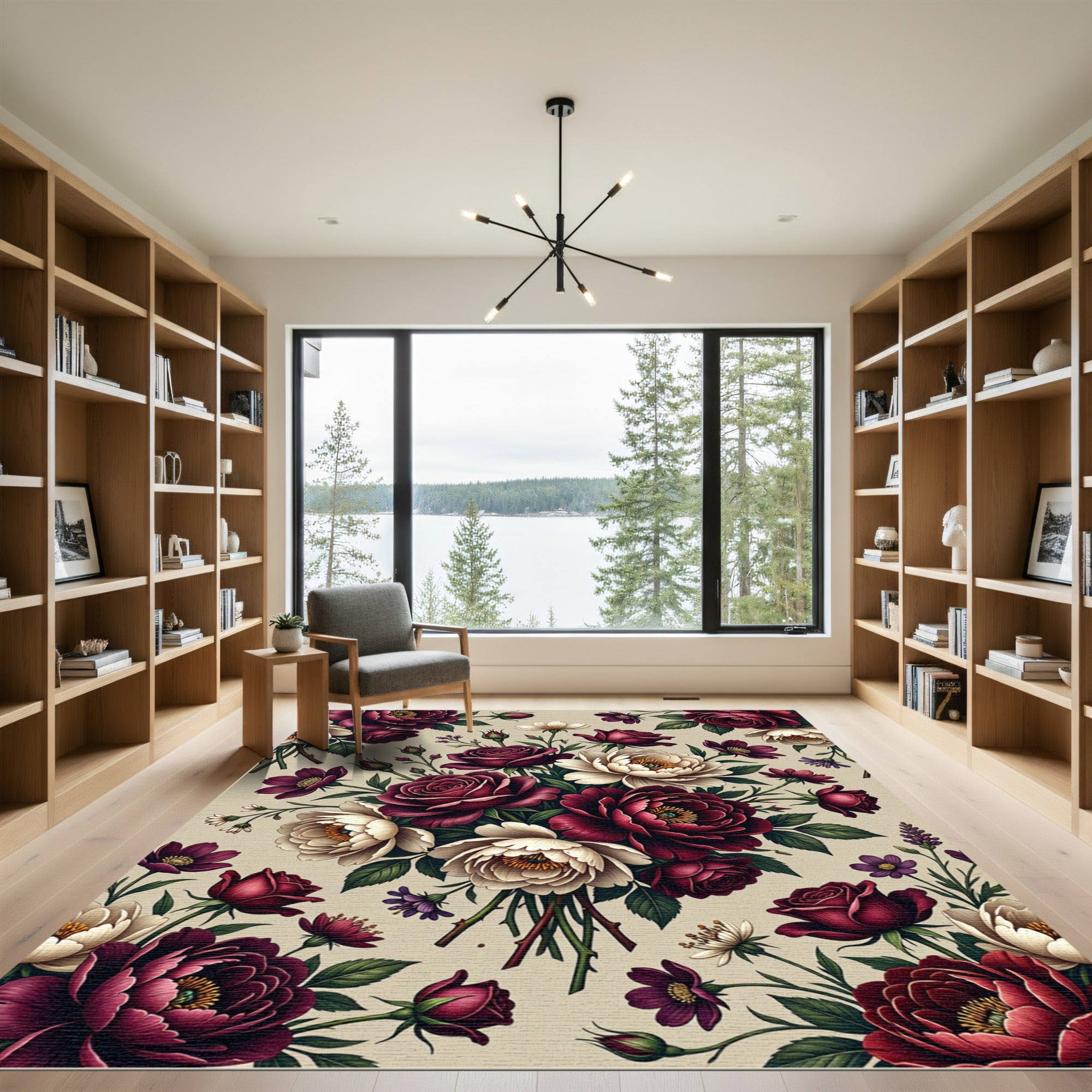 Rich Crimson Floral Bouquet Harmony Rug