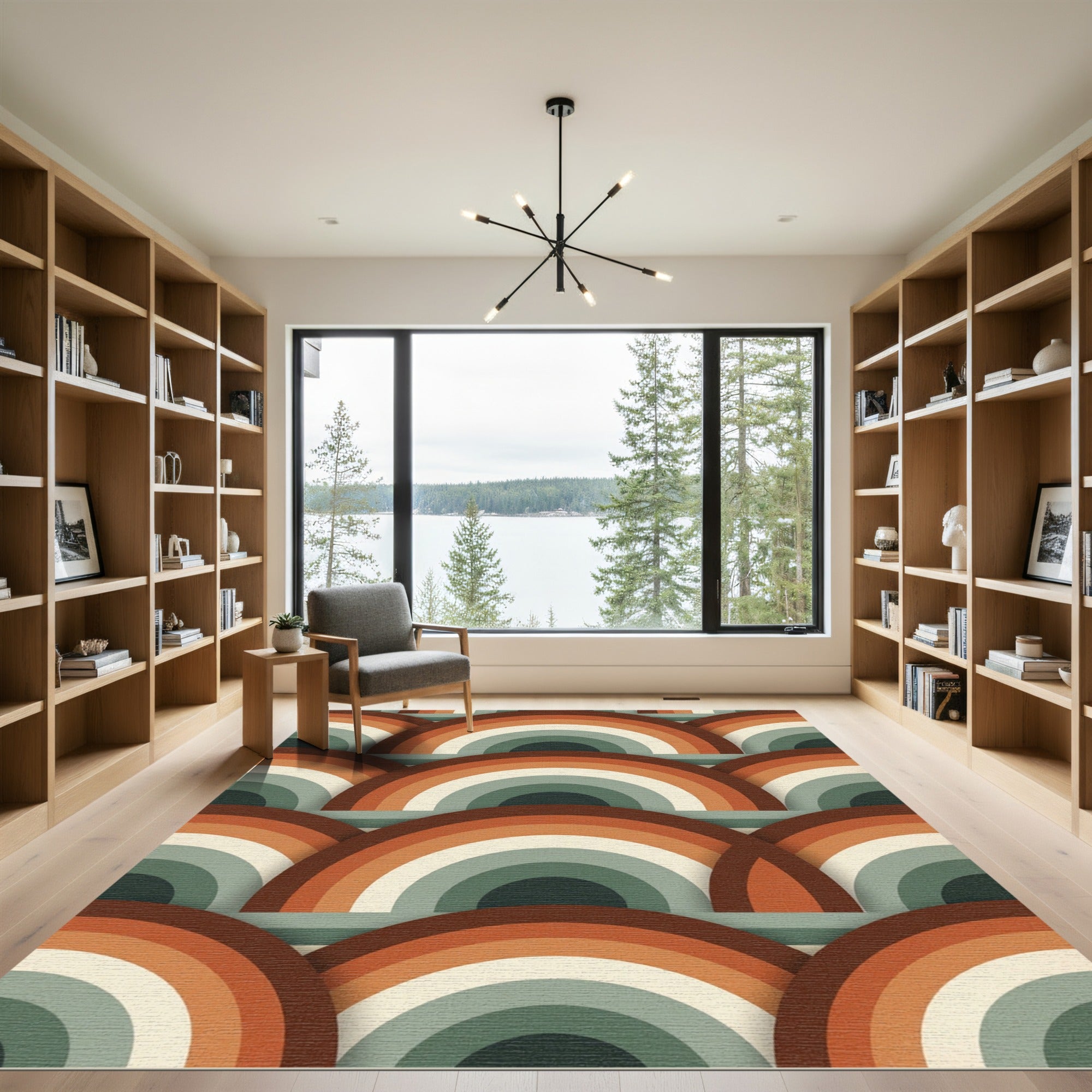 Retro Earthy Tone Rainbow Arc Area Rug