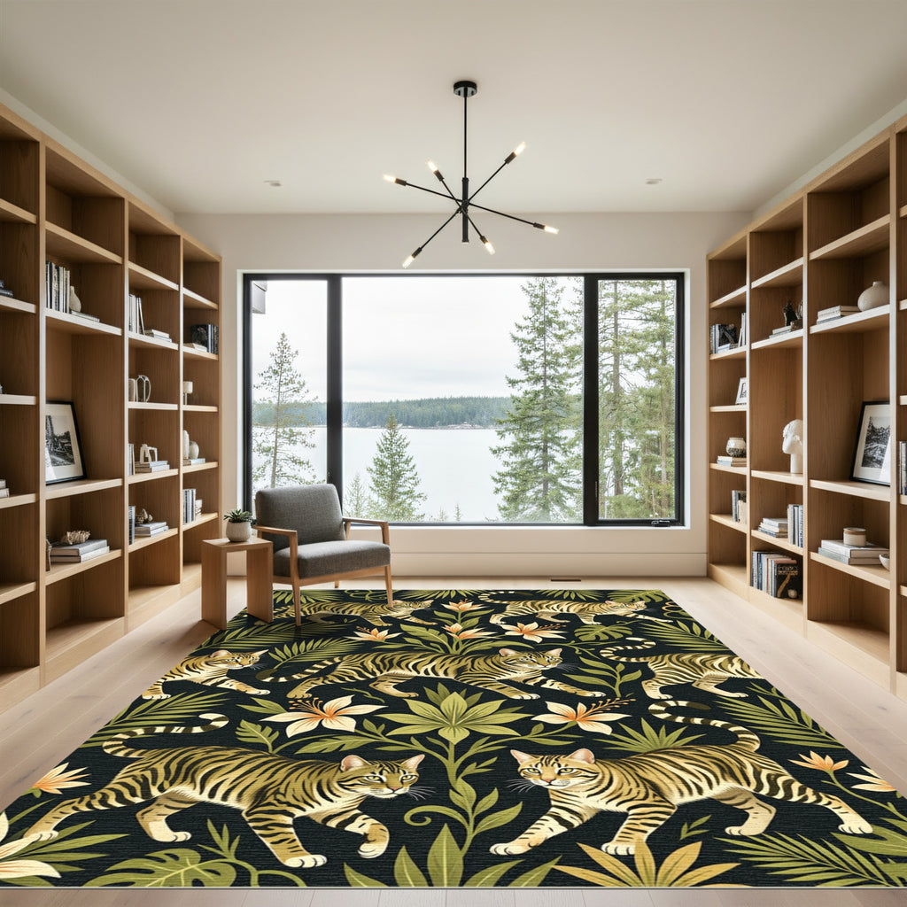 Jungle Cats Tropical Foliage Abstraction Rug