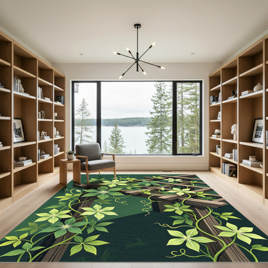 Lush Forest Green Climbing Clematis Rug