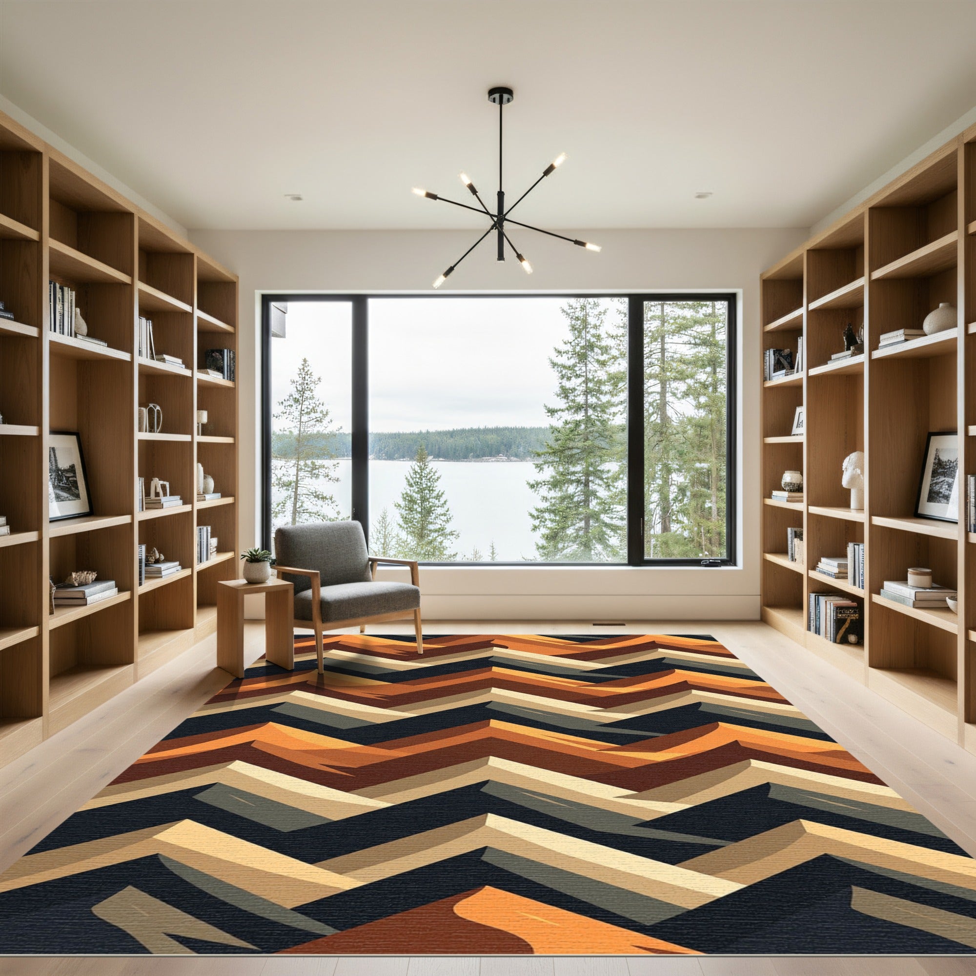 Earthy Geometric Chevron Zigzag Rug