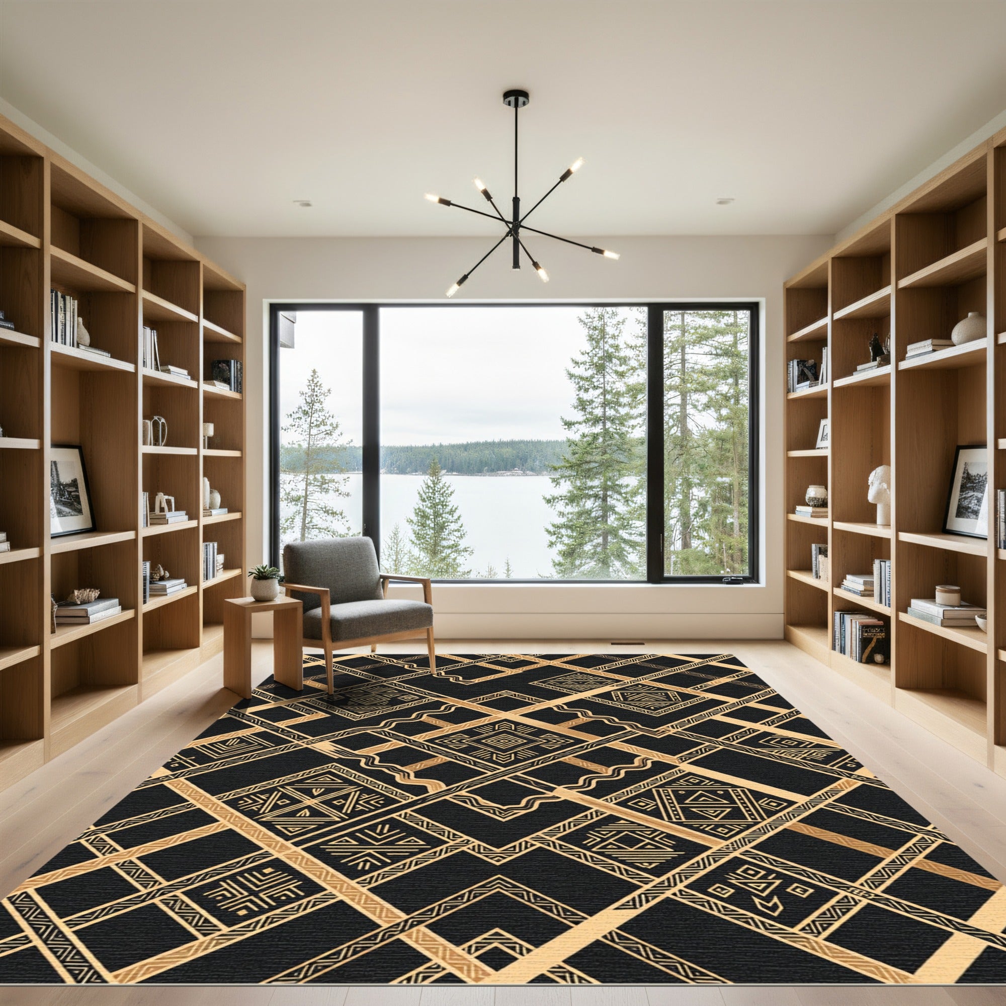 Gold Black Geometric Tribal Diamond Rug