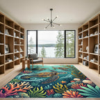 Vibrant Sea Turtle Aquatic Reef Coral Rug