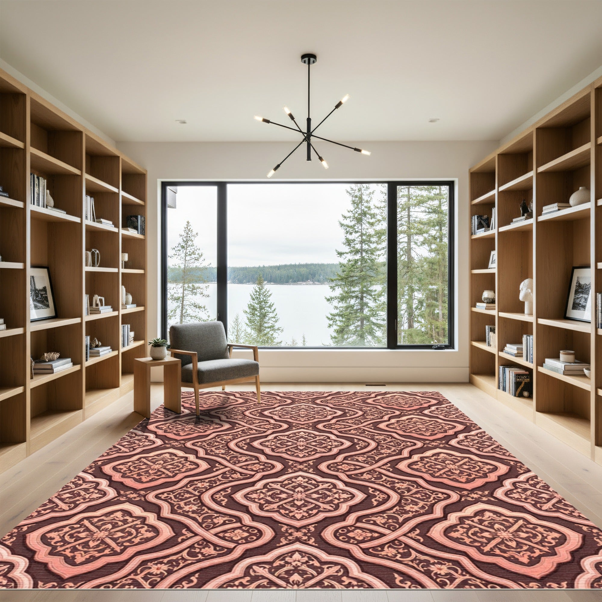 Rose Gold Quatrefoil Arabesque Pattern Rug