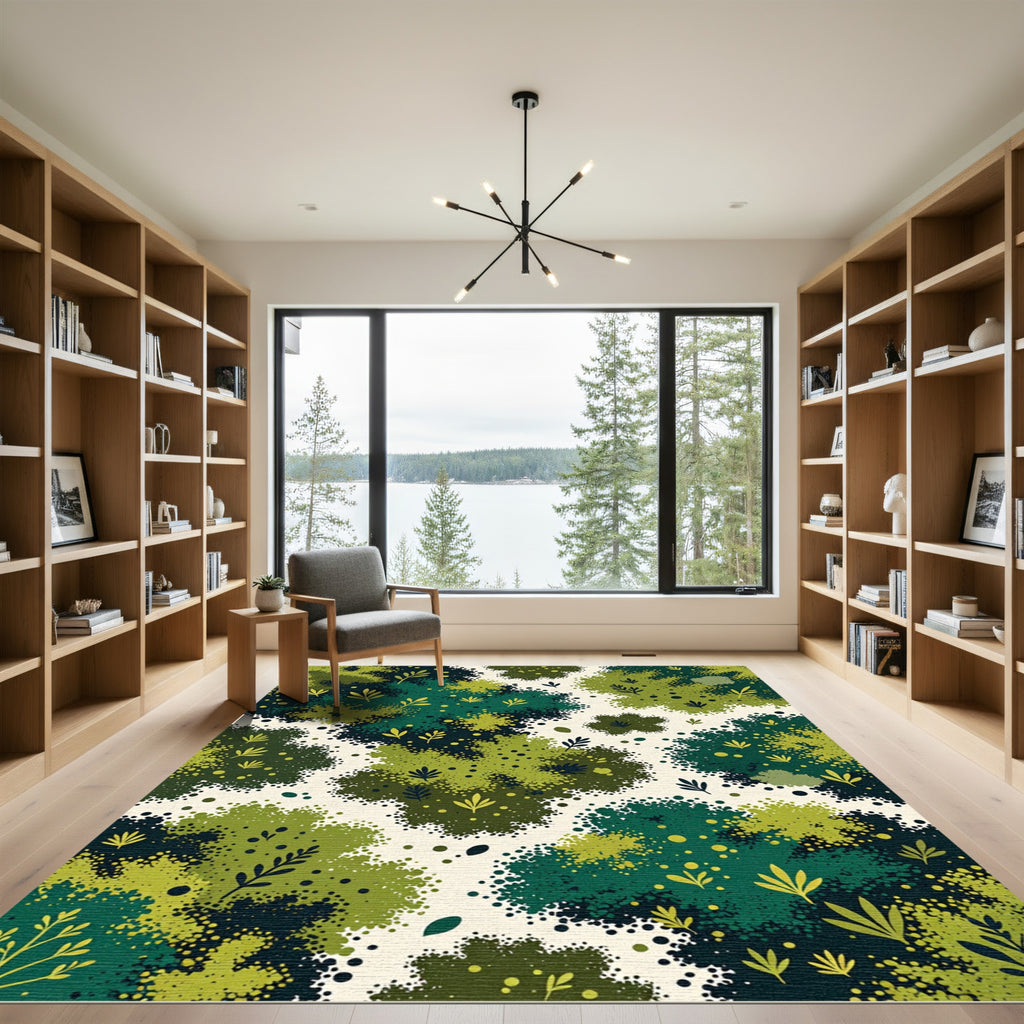 Emerald Forest Brushstroke Foliage Rug